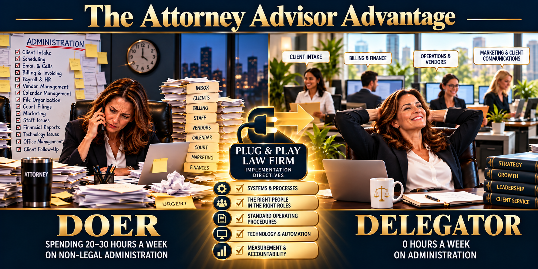 Illustration of a solo practitioner overwhelmed by legal and administrative work.