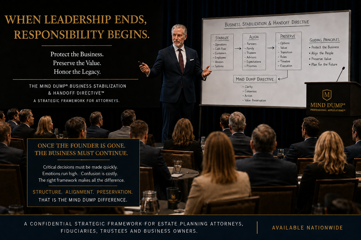 James Wittmack presenting When Leadership Ends, Responsibility Begins — Business Stabilization and Handoff Directive